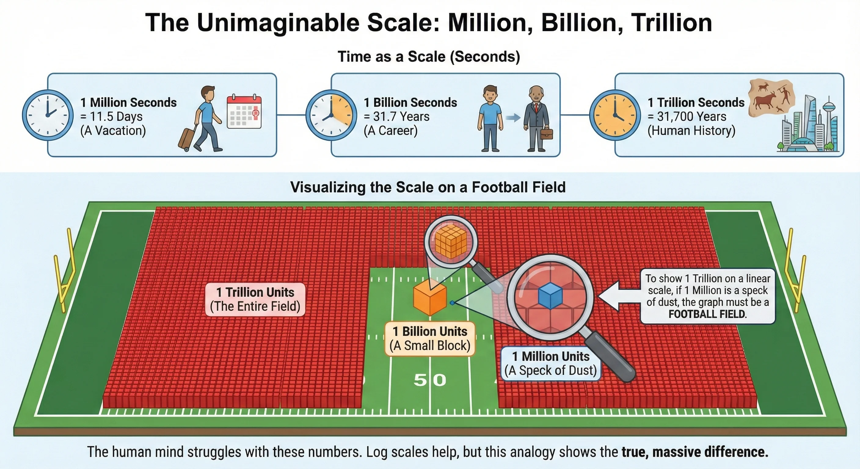 Scale comparison between million, billion, and trillion